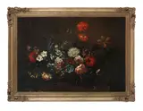 Jean-Baptiste Monnoyer, Still life of flowers in a basket, oil on canvas