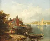 John Crome, A fisherman before a river, possibly The Medway, near Rochester, oil on board
