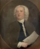 Portrait of Johann Sebastian Bach holding a sheet of music by English School, oil on canvas, sold Mar 2017