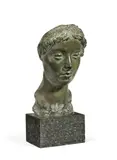 Alfred M. Turner, patinated bronze head of a young woman (portrait of Charlotte Turner, the sculptors wife), patinated bronze