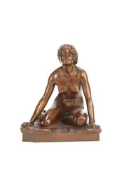 Per Hasselberg, patinated bronze figure of 'Grodan (girl playing with a frog)', patinated bronze