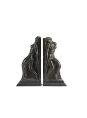 Axel Gute, pair of patinated bronze figural bookends of a faun and nymph, patinated bronze