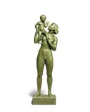 green patinated bronze figural group of mother and child by Olof Ahlberg, green patinated bronze, sold Mar 2017