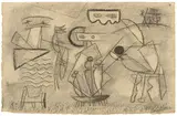 Willi Baumeister, Vitale Landschaft mit Kegelspiel X, 1946, Kohle, gewischt und radiert, auf Papier