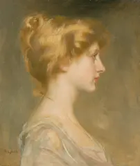 Albert Lynch, Porträt einer blonden Frau im Profil nach rechts, Öl auf Leinwand