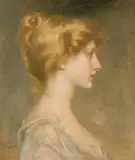 Albert Lynch, Porträt einer blonden Frau im Profil nach rechts, Öl auf Leinwand