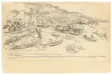 Max Liebermann, Bucht von Moorlake mit Booten. 1920er-Jahre, Kreide auf Papier
