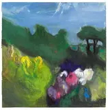 Klaus Fußmann, Der Garten mit Dahlien, 1992, Pastell auf Velin