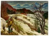 Albert Birkle, Schneeschmelze (mit Landstreicher), 1936, Öl auf Pappe