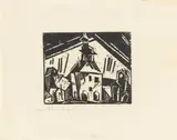 Lyonel Feininger, Rathaus von Zottelstedt, 1918, Holzschnitt auf Transparentpapier
