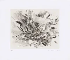 Untitled (Grey Area) by Julie Mehretu, 2009, Kaltnadelradierung auf Velin, sold Dec 2021