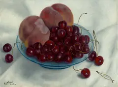 Aimé Barraud, Nature morte aux peches et cerises, Öl auf Leinwand