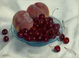 Aimé Barraud, Nature morte aux peches et cerises, Öl auf Leinwand