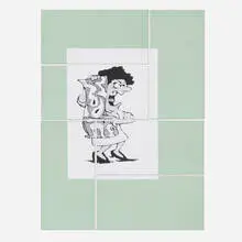 Oliver Osborne, Colour and the Cloth Selier, 2012, screenprint on paper collaged to oil on linen in six parts