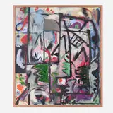 Jesse Willenbring, Target Goal, 2014, oil, acrylic, paper and pastel on canvas in painted artist's frame