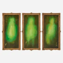 Stephen G. Rhodes, Vacant Portraits (triptych), 2007, oil and collage on canvas in gilt artist's frame
