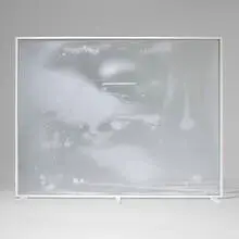 Michael Heizer, Sandblasted Etched Glass Window, 1974, etched glass, painted wood