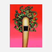 Emily Mae Smith, Medusa, 2019, screenprint in colors with glow-in-the-dark ink on Coventry Rag