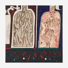 James Jarvaise, Le spectre et deux bouteilles, 2007, oil on canvas with canvas collage