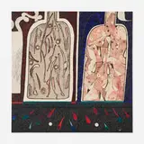 James Jarvaise, Le spectre et deux bouteilles, 2007, oil on canvas with canvas collage