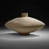 Meskin vessel by Claude Conover, 1978, glazed stoneware with engobe decoration, sold Jan 2023