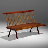 Bench with Back by George Nakashima, 1972, American black walnut, hickory, sold Jan 2023