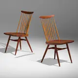 New chairs, set of two by George Nakashima, 1967, American black walnut, hickory, sold Jan 2023