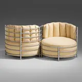 Warren McArthur, Rare tête-a-tête, c. 1932, aluminum, upholstery