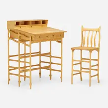 John Wesley Williams, Desk and chair, c. 1980, bird's-eye maple, wenge