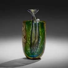Hiroshi Yamano, Fish Catcher #256, 2003, blown and hot-sculpted glass with silver leaf, engraving, and copper electroplating, cut and polished