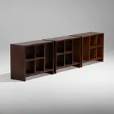 File racks from the Administrative Buildings, Chandigarh, set of three by Pierre Jeanneret, c. 1957, teak, sold Jan 2023