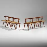 Grass-Seated chairs, set of six by George Nakashima, 1957, American black walnut, sea grass cord, sold Jan 2023