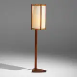 George Nakashima, Floor lamp, 1966, American black walnut, English walnut, hickory, fiberglass