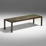 Festival coffee table by Philip and Kelvin Laverne, acid-etched, patinated and enameled bronze over pewter and wood, sold Jan 2023
