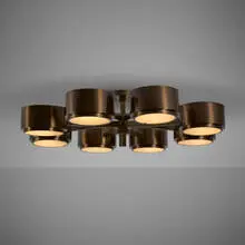 Hans Agne Jakobsson, Chandelier, model T 493/8, c. 1960, patinated brass, plastic, lacquered aluminum