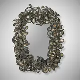 Brutalist, Wall mirror, c. 1975, plasma cut steel, mirrored glass