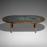 Bjørn Wiinblad, Coffee table, c. 1965, glazed ceramic with gilding, wenge, stained beech