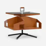 Ico Parisi, Occasional table with rotating shelves, c. 1958, teak, enameled steel, nickel-plated brass, glass