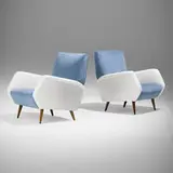 Gio Ponti, Lounge chairs model 803, pair, 1954, upholstery, vinyl, walnut