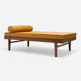 Daybed from Chandigarh by Pierre Jeanneret, c. 1955, upholstery, teak, sold Aug 2025
