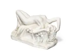 Costantino Barbella, carved white marble figure of a reclining female nude, marble