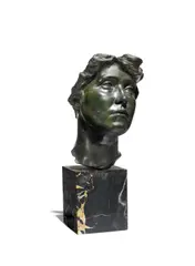 Jules Desbois, patinated bronze head of a woman, patinated bronze