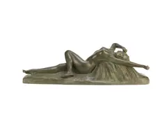 Henri Andre Brochard, patinated bronze figure of 'Harvest Beauty', patinated bronze