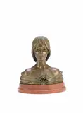 Emmanuel Villanis, bronze head and shoulder bust of young girl