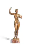 August Wilhelm Goebel, 'Waking the Dawn' - a patinated bronze figure of a female nude, patinated bronze