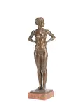Gustav Adolf Daumiller, patinated bronze figure of 'The Swimmer', patinated bronze