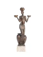 Arthur Dupagne, patinated bronze figure of an African woman, patinated bronze