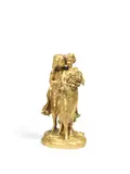 Raoul Larche, gilt bronze figural group of two girls gathering flowers, gilt bronze