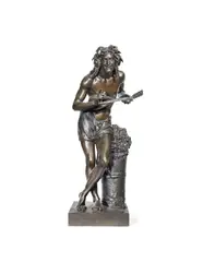 Francisque Joseph Duret, patinated bronze figure of 'Improvvisatore', patinated bronze