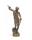 Jean Antonin Mercié, gilt and patinated bronze figure of David Vainqueur, gilt and patinated bronze